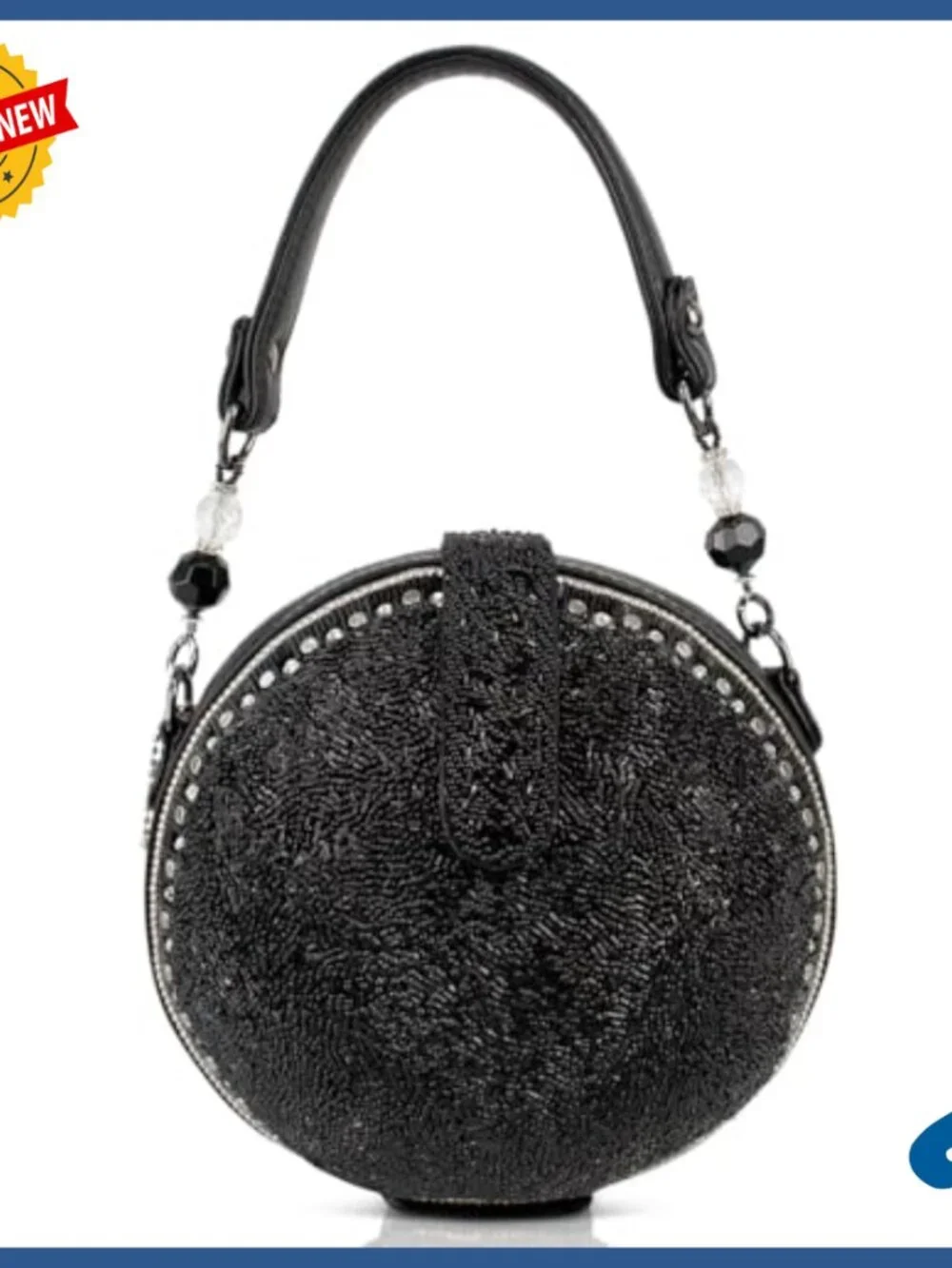 Beaded Top Handle Bag with Magnetic Closure, Cell Phone Pocket, Medium Size - Picture 3 of 7